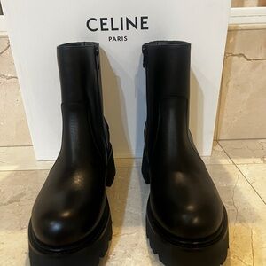 Celine Black Leather Chunky Ankle Boots